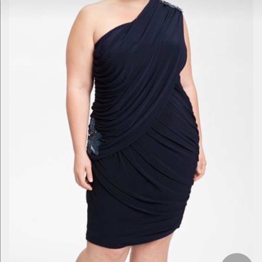 Alex Evenings Beaded One Shoulder Jersey Dress